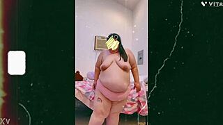 mature cougar with saggy tits dances topless seductively on webcam