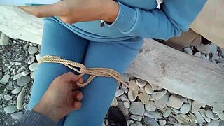 sofi goldfinger bound against sea reads book in intense pov bondage session
