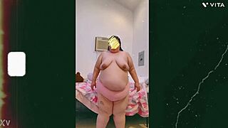 mature cougar with saggy tits dances topless seductively on webcam