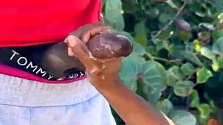 i spot shy black hunk beachside sucking his cock swallowing load
