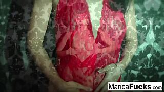 marica poses sexy in lingerie while masturbating in front of mirror