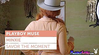 Minxie the hot redhead milf strips nude feeling her true cowgirl self riding solo