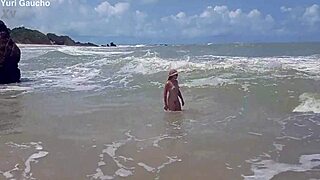 yuri gaucho wife flashes tits in public nudist beach