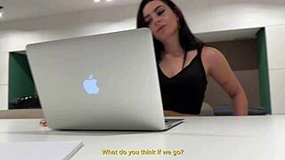Petite Brunette Almendra Gala's Office Blowjob and Hard Sex