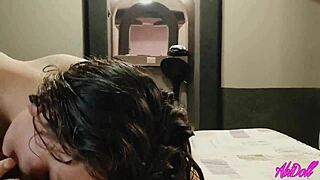 Fresh shower babe sucks hard cock eagerly