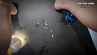 Asian Ladyboy's Pantyhose Anal Dildo Cum Blast!