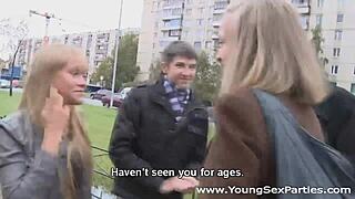 Swinger teen Nestee Shy Anna warms cocks with blowjobs then rides shaved pussies