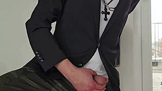 Military guy strokes in sneakers craving solo horny release