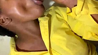 lactating woman milks huge cock on desk with massive cum on tits