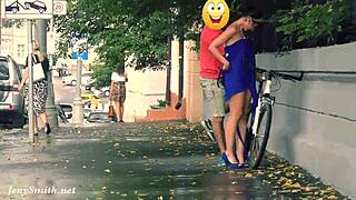 jeny can't hide as cam catches her stripped nude on street