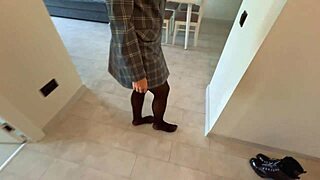 milf in stockings invites stud home after museum for wet pussy creampie fuck