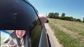 pissing out the window then mouth full on the road