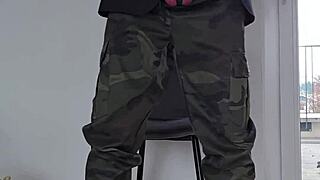 Military guy strokes in sneakers craving solo horny release