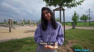 Cute italian babe shifts thong for huge cock outdoors