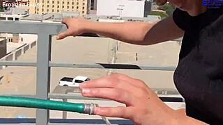 hey girls, suck this big cock barefoot on the patio, wet footjobs threesome outdoor