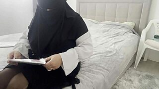 arab webcam wife tries pantyhose, gets horny wet pussy excited