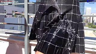 hey girls, suck this big cock barefoot on the patio, wet footjobs threesome outdoor