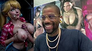 lara croft cosplay snow white slut lactates huge tits bukkake cum fest