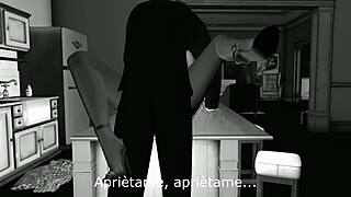 Polka dots getting wild in the kitchen sex scene