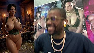 lara croft cosplay snow white slut lactates huge tits bukkake cum fest