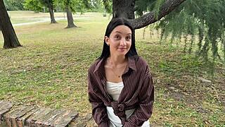 stranger meets girl in park for quick outdoor fun