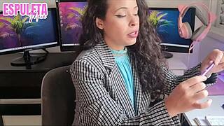 a naughty latina boss guides your pov handjob in dirty lingerie roleplay