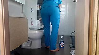 Colombian Maid Masturbates with Dildo in Kitchen