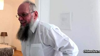 Old Man Pounds Skinny Brunette Babe's Small Tits Doggystyle Sideways!