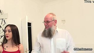 Old Man Pounds Skinny Brunette Babe's Small Tits Doggystyle Sideways!