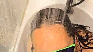 hot wife delivers steamy wet bath blowjob handjob with fiery passion