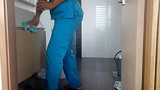 Colombian Maid Masturbates with Dildo in Kitchen