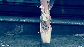 Ballerina struts street in ballet shoes begging foot worship