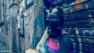 Ballerina struts street in ballet shoes begging foot worship