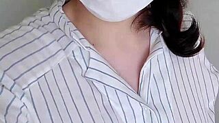Excited chubby japanese wife masturbates big tits outdoors solo