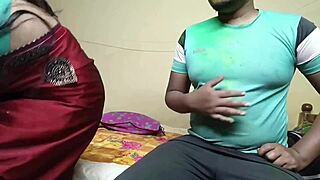 Indian wife rides neighbor cock first time during holi festival outdoors