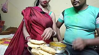 Indian wife rides neighbor cock first time during holi festival outdoors