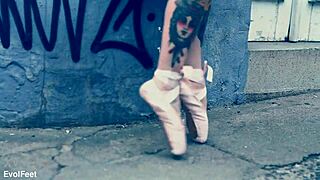 Ballerina struts street in ballet shoes begging foot worship