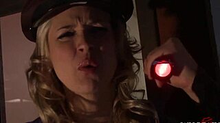 police officer slut rides rough in hardcore threesome with masked dom