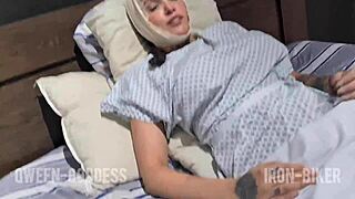 Horny patient babe fingers wet pussy and tits until explosive orgasm hits