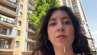 dare you watch her beg for facial cumwalk after street blowjob?
