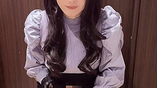 i quietly stroke as beautiful asian shemale masturbates