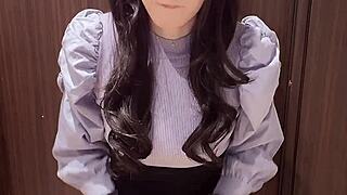 i quietly stroke as beautiful asian shemale masturbates
