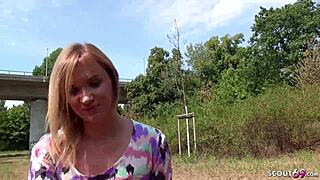 Monster cock German scout rams deepthroat teen 18+ in public park for cash facial!