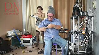 A NAKED maid CLEANING STUPID engineer's OFFICE real CAM