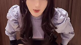 i quietly stroke as beautiful asian shemale masturbates