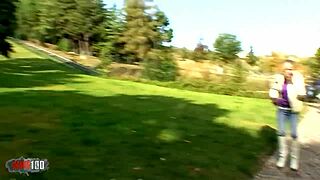 sticky cumshot glazing her massive heaving tits slowly