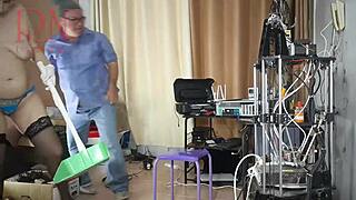 A NAKED maid CLEANING STUPID engineer's OFFICE real CAM