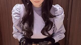 i quietly stroke as beautiful asian shemale masturbates