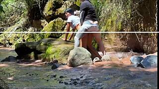 amateur latina bent over fucked doggystyle outdoors by river