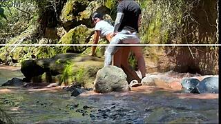 amateur latina bent over fucked doggystyle outdoors by river
